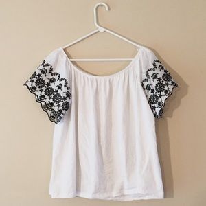 H&M Black and White Embroidered Lace Top